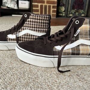 Vans Women’s High-Top Sneakers in Brown, White, Yellow Plaid